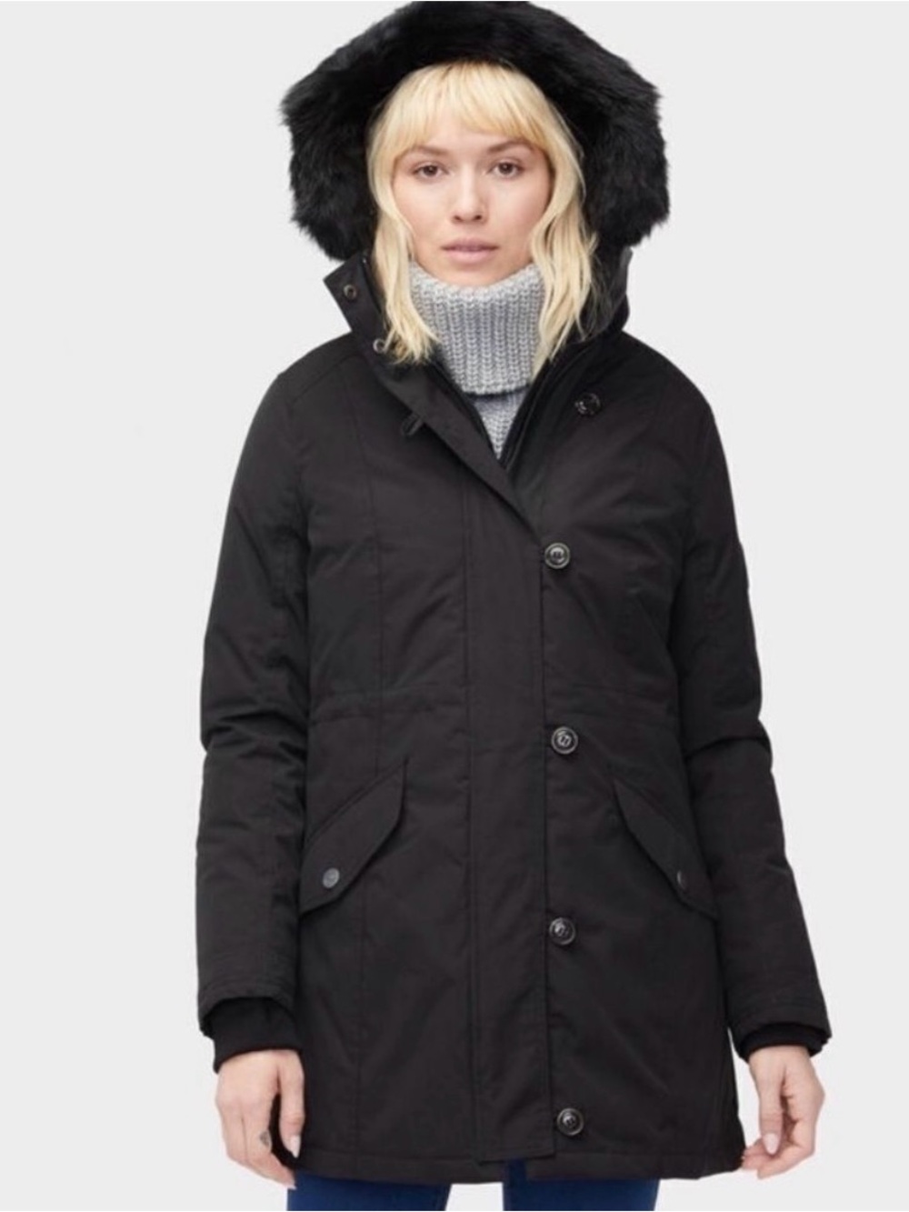 UGG Adirondack Down Parka Jacket Waterproof Toscana Fur Hood Black Puffer XS
